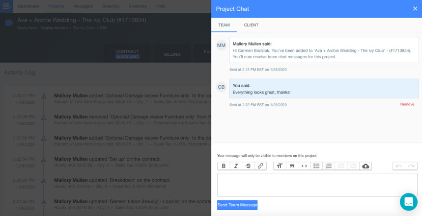 Goodshuffle Pro messaging tool with team.