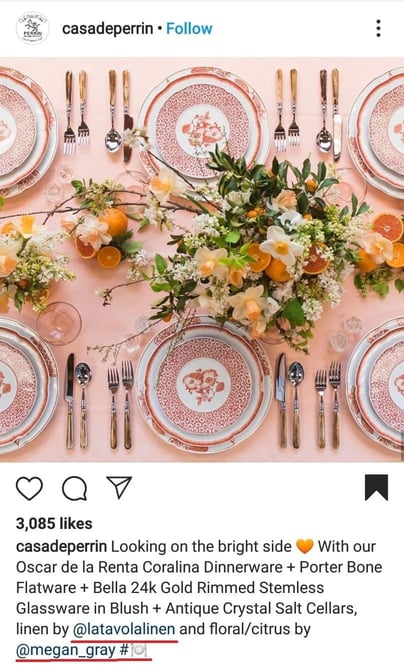 Instagram and social media for event profs, Casa de Perrin account