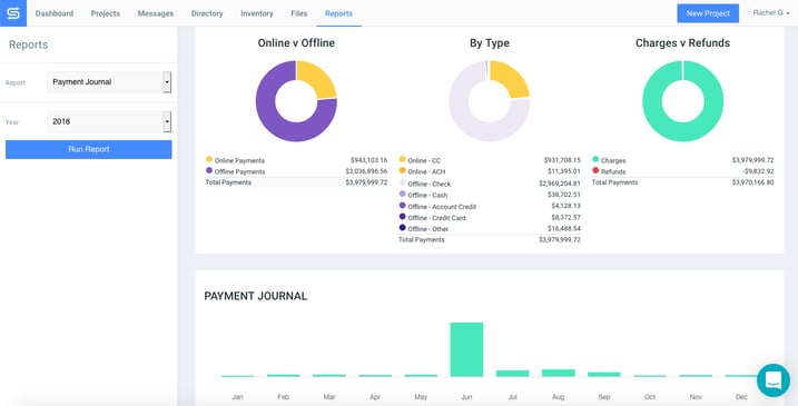 Goodshuffle Pro payment journal that shows all transactions and payments from the prior year.
