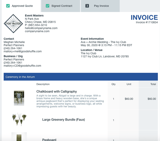 Goodshuffle Pro invoice from the client view
